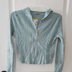 Papaya Soft Green-Blue Aqua Ribbed Cardigan Shirt Hoodie